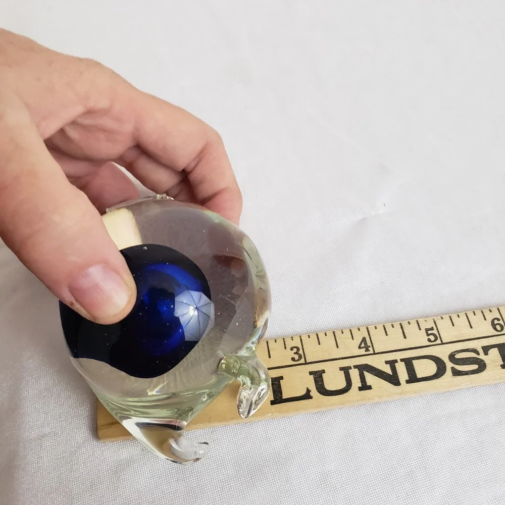 Art Glass Pig‎ Figurine Paperweight Cobalt Blue Interior Vintage Hand Blown